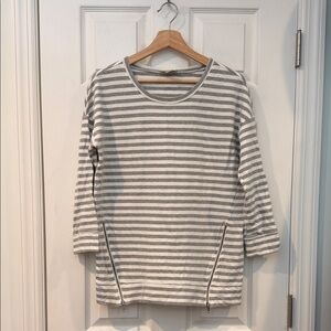 LOFT Gray and White Striped Sweatshirt